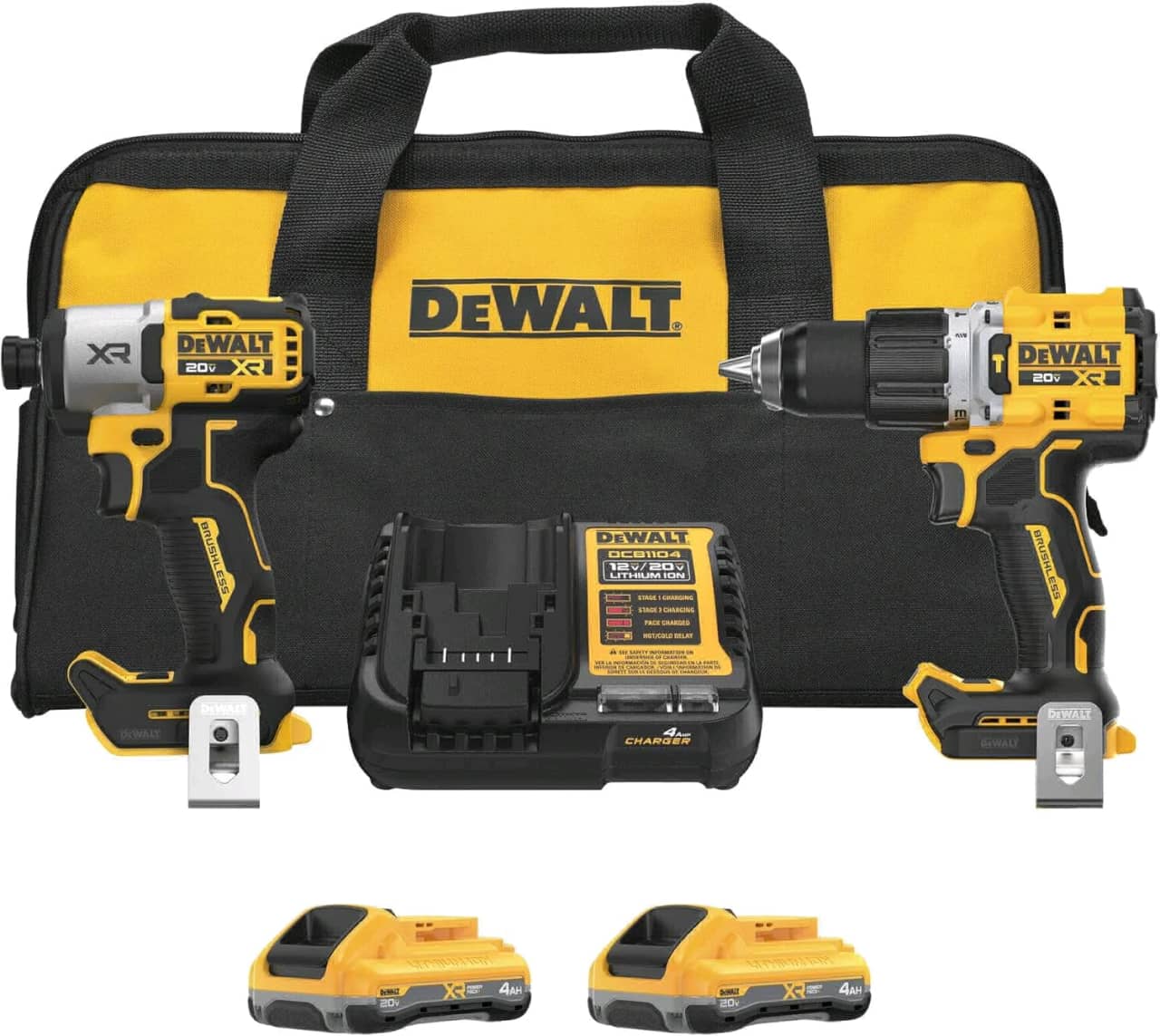 DEWALT 20V MAX XR - Kit combinado de herramienta eléctrica inalámbrica de taladro de impacto y taladro de martillo, incluye 2 baterías POWERPACK de 4 Ah y un cargador (DCK250QQ2) — imagen 1