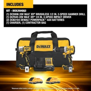 DEWALT 20V MAX XR - Kit combinado de herramienta eléctrica inalámbrica de taladro de impacto y taladro de martillo, incluye 2 baterías POWERPACK de 4 Ah y un cargador (DCK250QQ2) 8