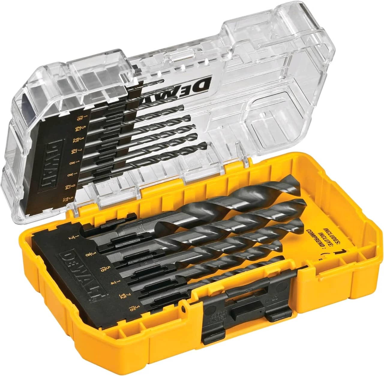 DEWALT Juego de brocas, vástago de 3 planos, 14 piezas, punto dividido de 135 grados, para plástico, madera y metal (DWA1184) — imagen 2