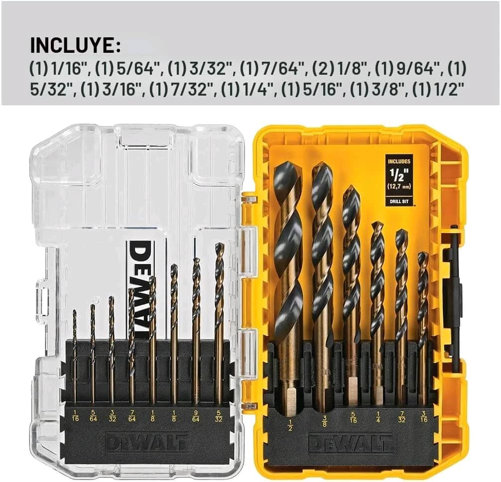 DEWALT Juego de brocas, vástago de 3 planos, 14 piezas, punto dividido de 135 grados, para plástico, madera y metal (DWA1184) — imagen 8