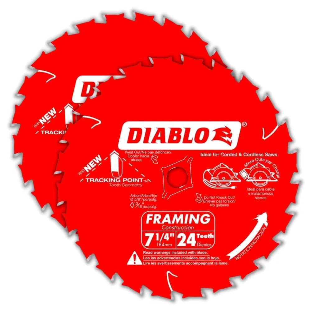 Diablo Tracking Point - Hojas de sierra circular de 24 dientes de 7-1/4 pulgadas - Paquete de 2 - Carburo de Tico, corte suave, baja vibración, revestimiento antiadherente - D0724VPX — imagen 2