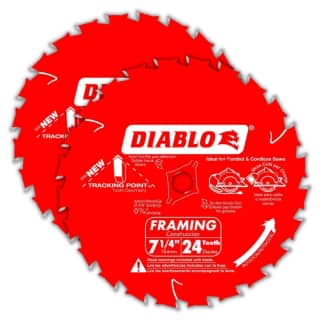 Diablo Tracking Point - Hojas de sierra circular de 24 dientes de 7-1/4 pulgadas - Paquete de 2 - Carburo de Tico, corte suave, baja vibración, revestimiento antiadherente - D0724VPX 2