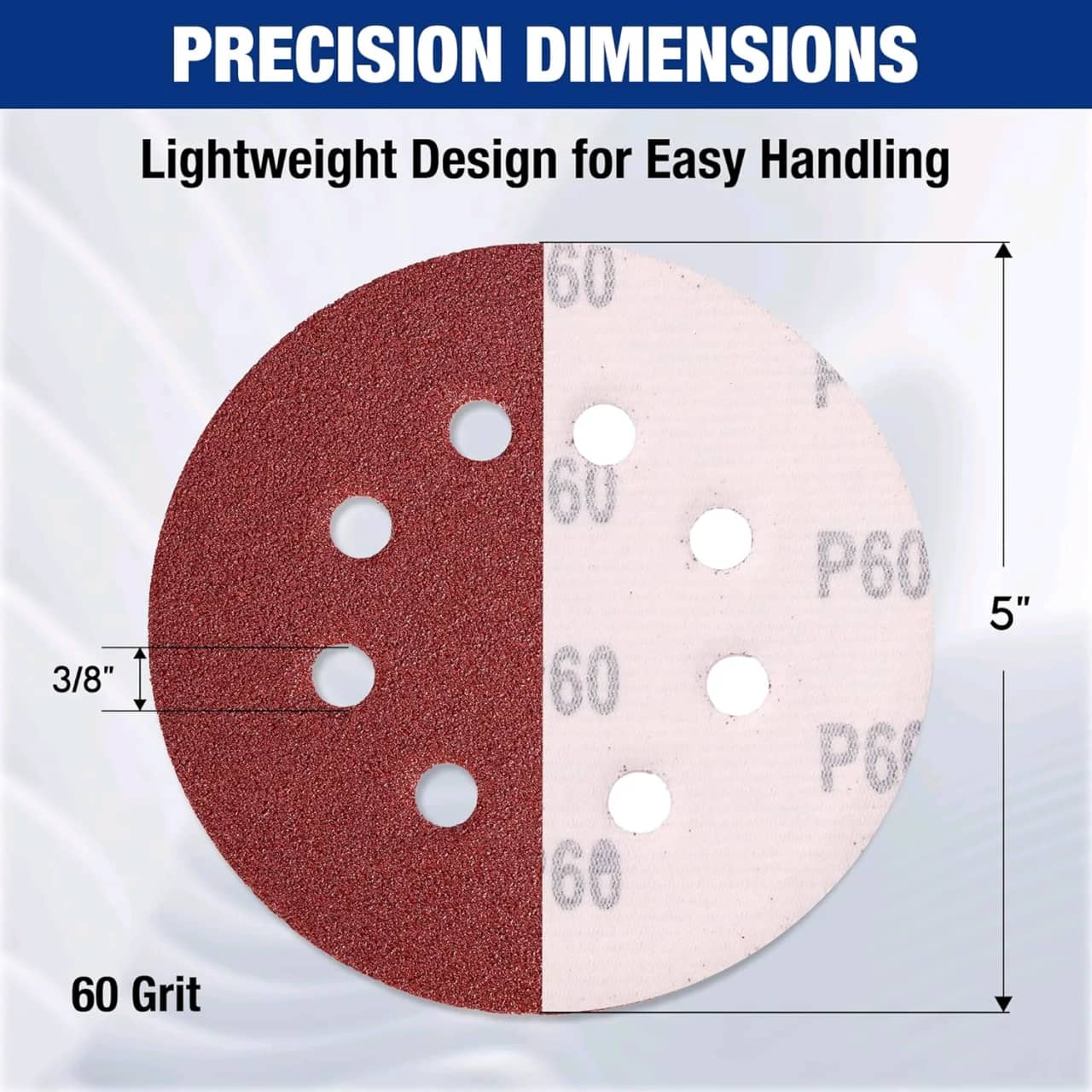 WORKPRO 50 discos de lija de grano 60 - Papel de lija de 5 pulgadas con 8 agujeros de gancho y bucle para lijadora orbital aleatoria (no para herramientas oscilantes o lijadora de ratón) — imagen 3