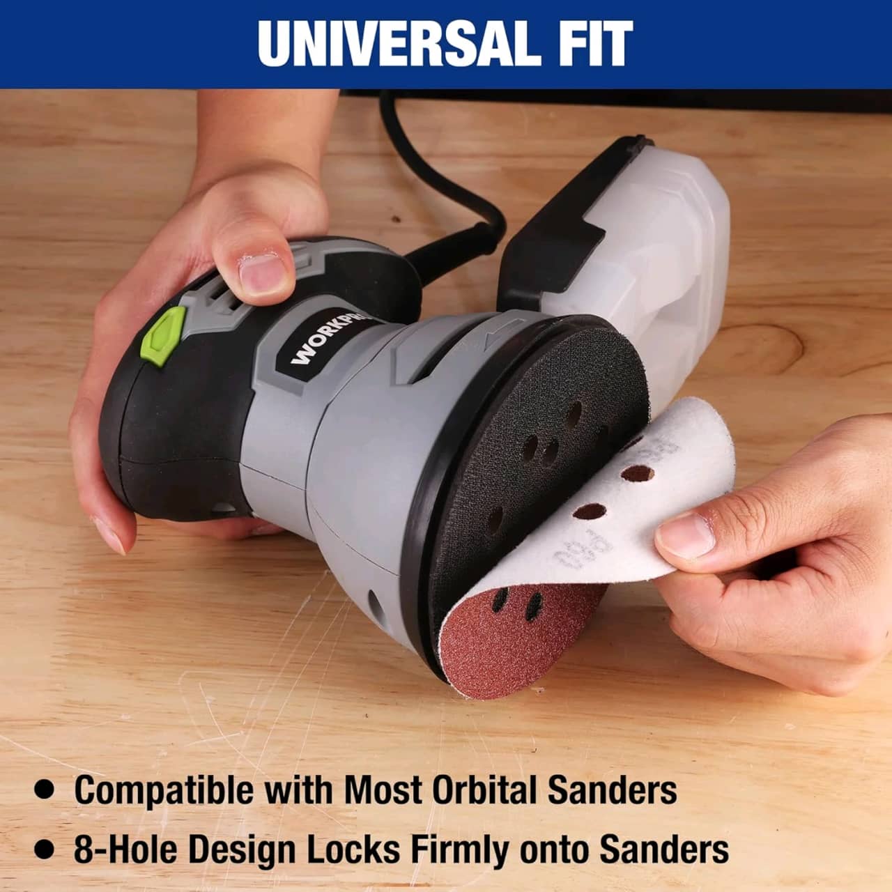 WORKPRO 50 discos de lija de grano 60 - Papel de lija de 5 pulgadas con 8 agujeros de gancho y bucle para lijadora orbital aleatoria (no para herramientas oscilantes o lijadora de ratón) — imagen 8