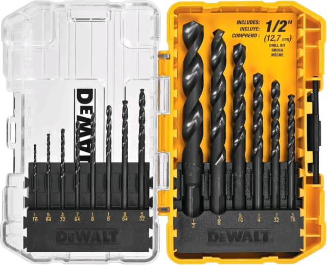 DEWALT Juego de brocas, vástago de 3 planos, 14 piezas, punto dividido de 135 grados, para plástico, madera y metal (DWA1184)