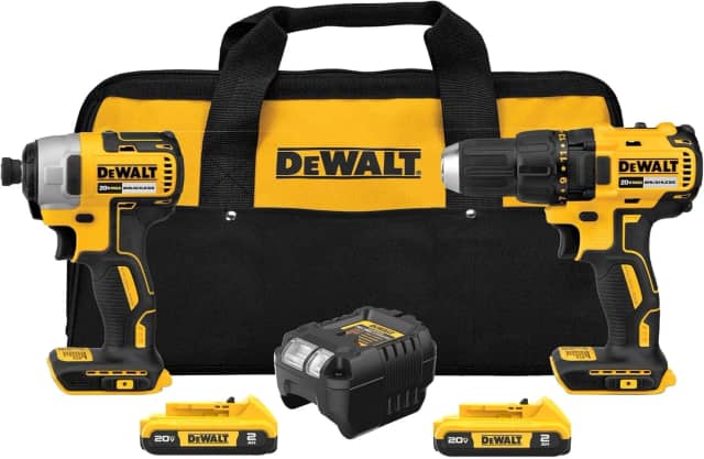 DEWALT Taladro inalámbrico de 20 V MAX y destornillador de impacto, taladro eléctrico sin escobillas, kit combinado de herramientas eléctricas de 2 herramientas, incluye 2 baterías, cargador y bolsa